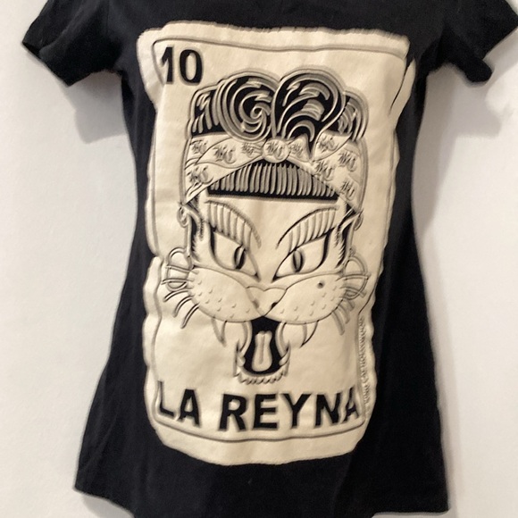 La Renyna ~ Aka: The Queen : Vintage playing card  Black V T-Shirt Retro style - Picture 2 of 8